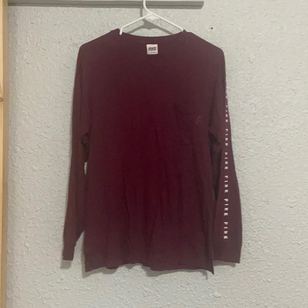 Burgundy Pink Brand Long Sleeve T Shirt
